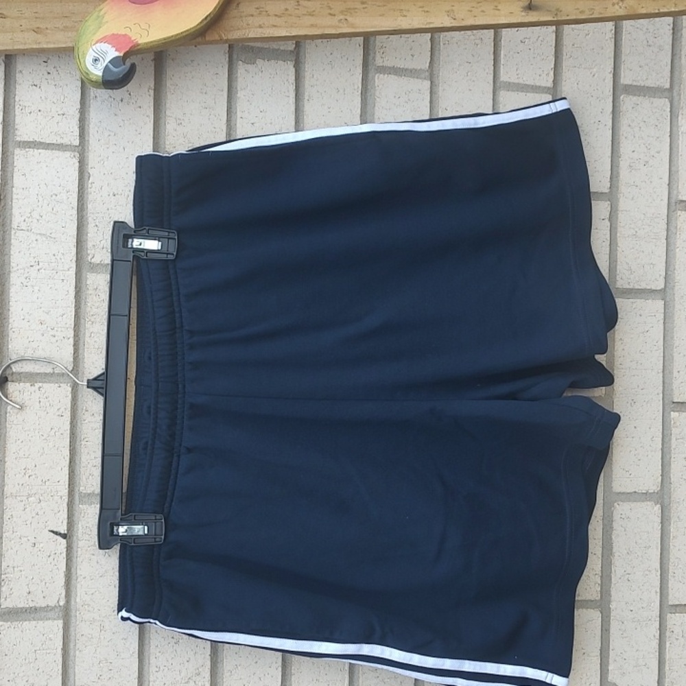 Navy Blue Athletic Shorts with White Stripes